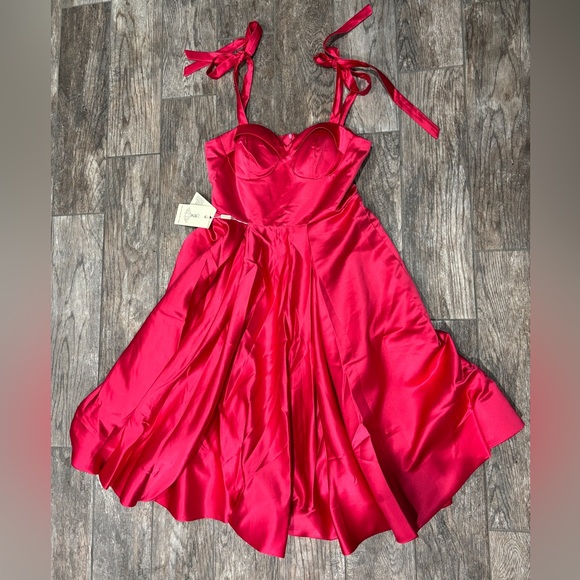 Pink Satin Midi Dress - Picture 2 of 5